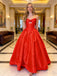 Red Sleeveless Satin Charming Long Prom Dresses, DB104