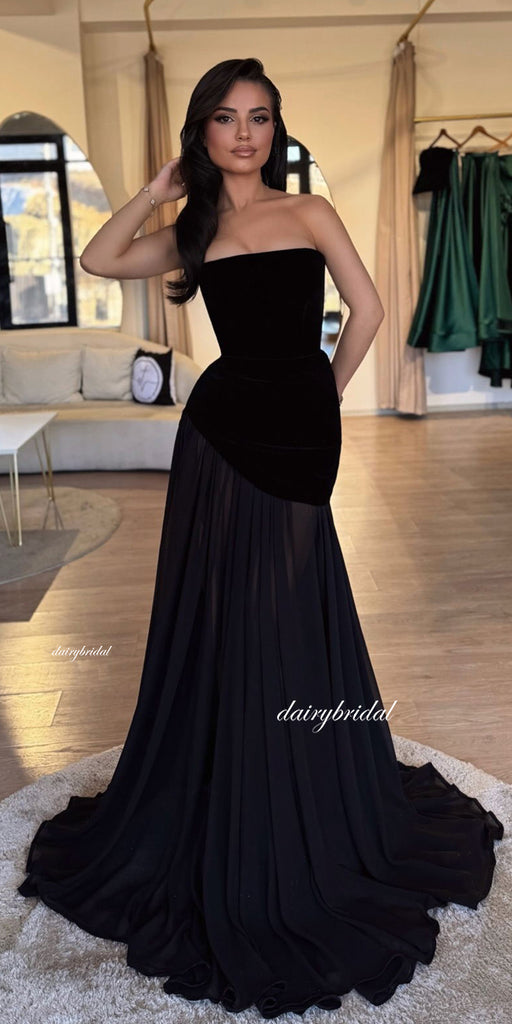 Black Elegant Tulle Backless Long Prom Dresses, FC7036