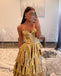 Gorgeous Gold A-line Sweetheart Satin Long Dresses, FC7047