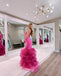 Halter Mermaid Soft Satin Pink Long Organza Dresses, FC7048