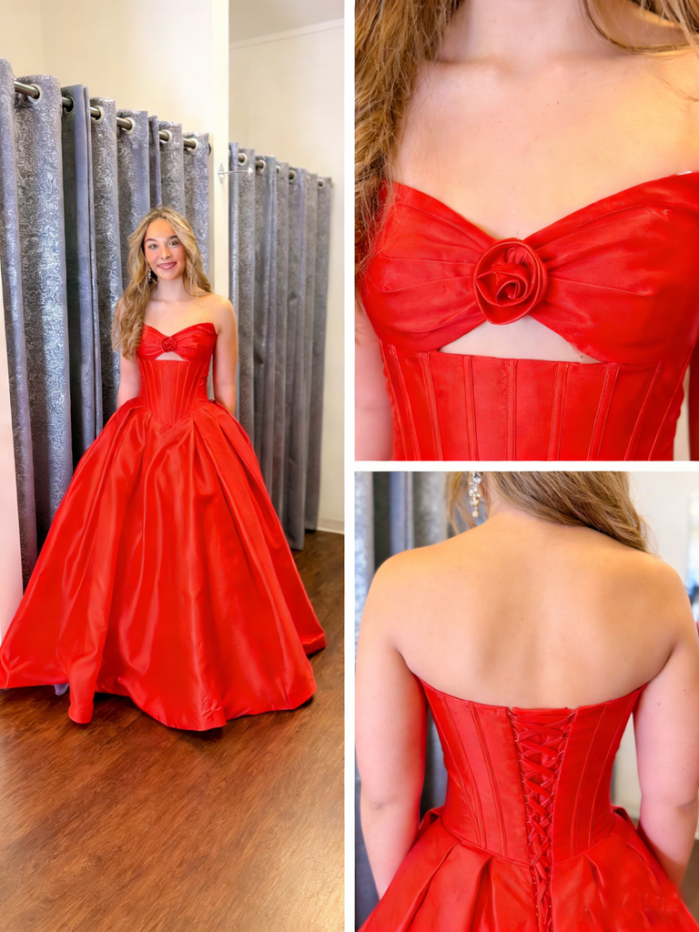 Red Sleeveless Satin Charming Long Prom Dresses, DB104