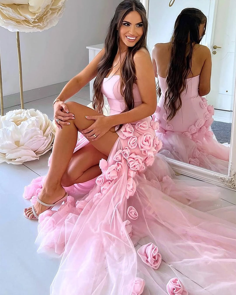 Charming Mermaid Pink Sweetheart Flower Prom Dresses, FC7037