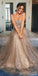 Gold Sparkly Sequin Backless A-Line Cheap Sleeveless Prom Dresses, FC2092
