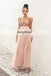 Deep V-Neck Tulle Prom Dress, Sequin Top Prom Dress, Slit Prom Dress, D347