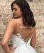 Spaghetti Straps Lace Tulle Wedding Dress, Charming Beaded V-Back Wedding Dress, D619