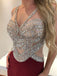 Sleeveless Prom Dress, Tulle Prom Dress, Beaded Prom Dress, Burgundy Prom Dress, Side Split Prom Dress, Floor-Length Prom Dress, D62