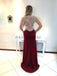 Sleeveless Prom Dress, Tulle Prom Dress, Beaded Prom Dress, Burgundy Prom Dress, Side Split Prom Dress, Floor-Length Prom Dress, D62