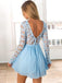 Short Homecoming Dress, Chiffon Homecoming Dress, V-Back Homecoming Dress, A-Line Junior School Dress, Lace Graduation Dress, Long Sleeve Homecoming Dress, LB0637