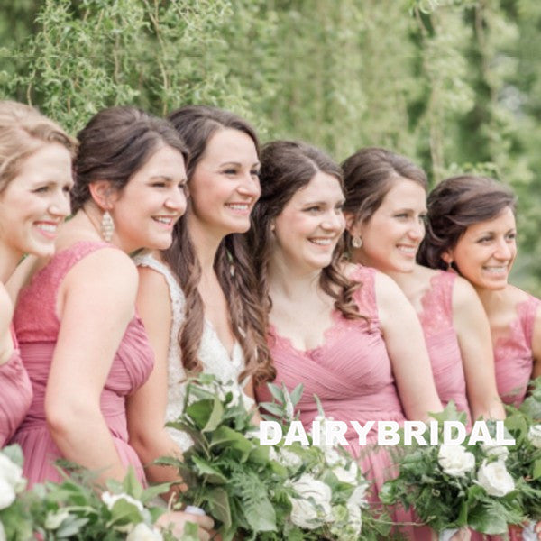 Cheap Chiffon V-Neck Bridesmaid Dress, Lace V-Back Floor-Length Bridesmaid Dress, D915