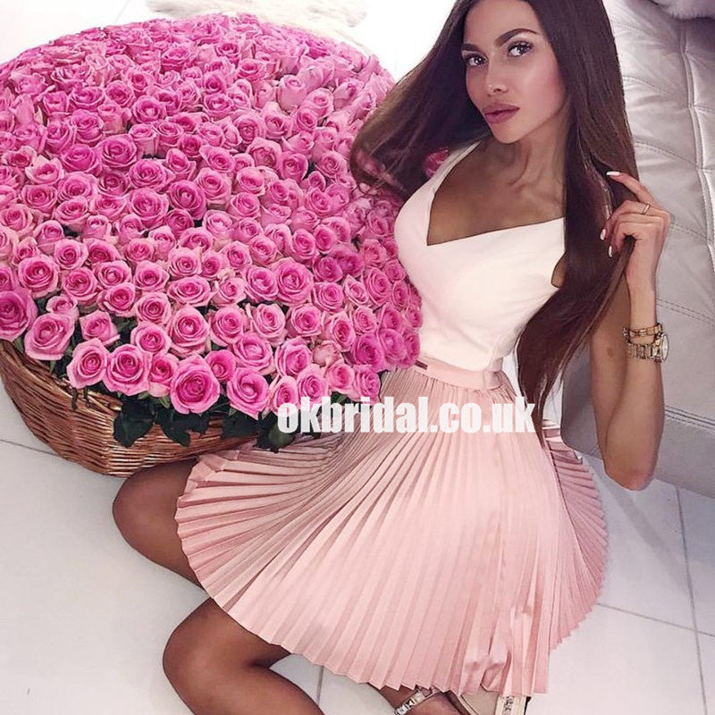 Newest V-Neck Pink Homecoming Dress, Applique Cheap A-Line Homecoming Dress, D1245