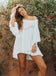 White Off Shoulder A-Line Homecoming Dress, Backless Long Sleeve Homecoming Dress, D1528