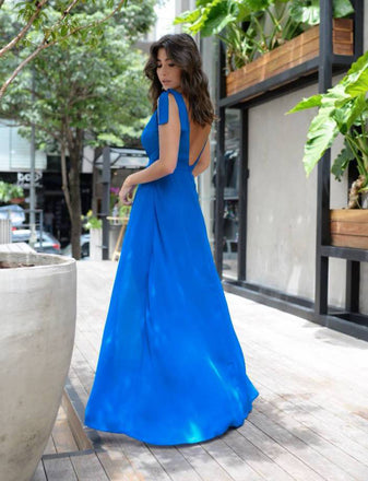 Inexpensive Simple V-Neck Jersey Slit A-Line Backless Prom Dresses, FC1564