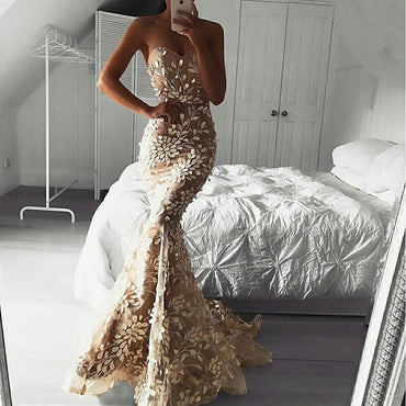 Long Sweetheart Lace Backless Sexy Mermaid Inexpensive Prom Dresses, FC2190