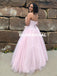Sweetheart A-Line Beaded Pink Backless Tulle Sleeveless Prom Dresses, D1061